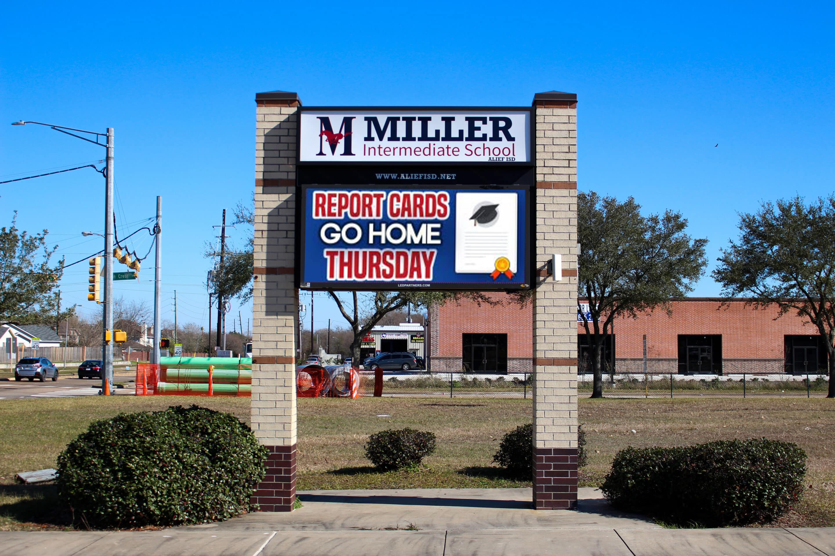 Closeup of the Marquee Monument at Miller Intermiediate