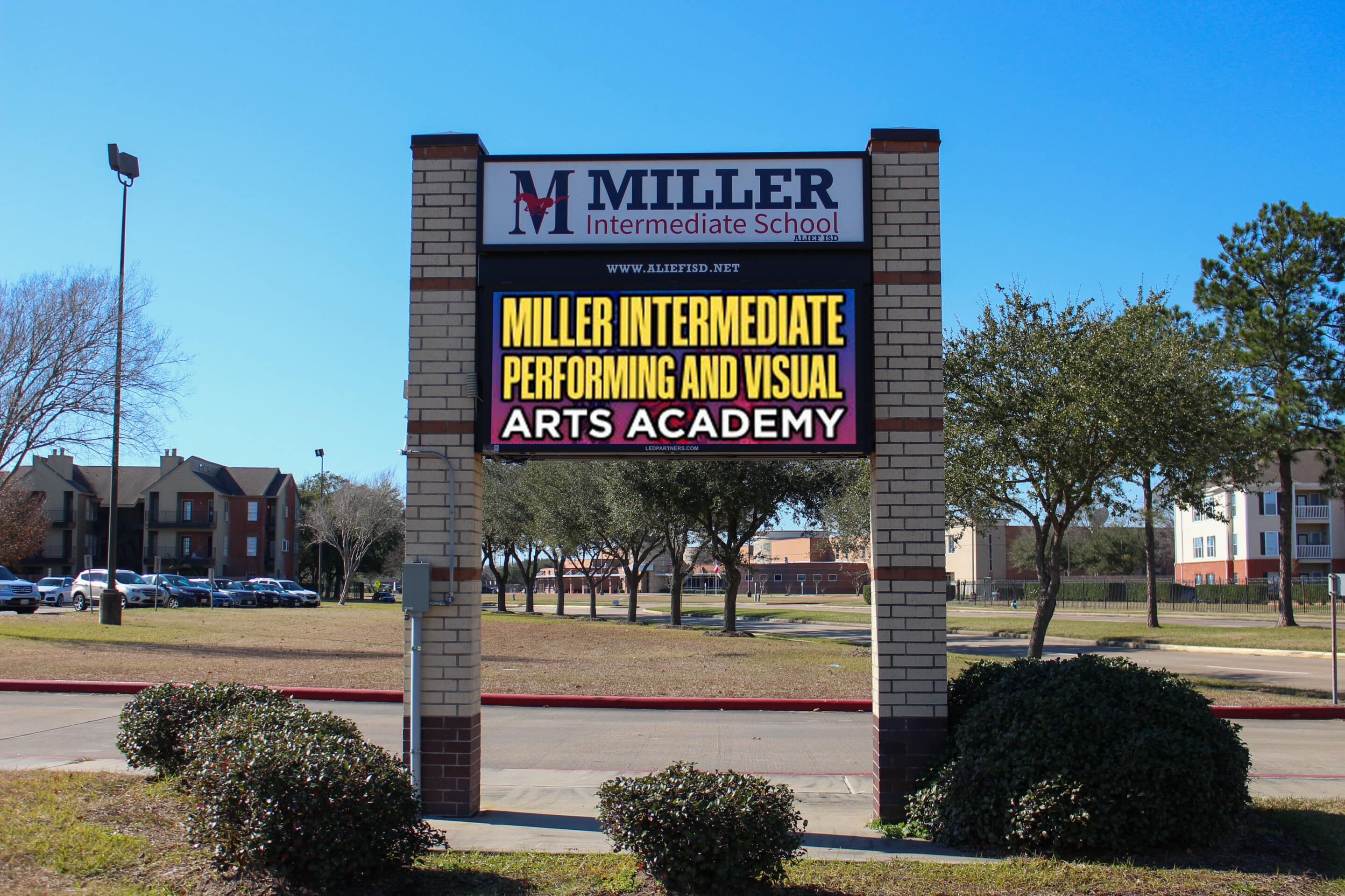 Alternate view of the Miller Intermediate Marquee at Alief ISD